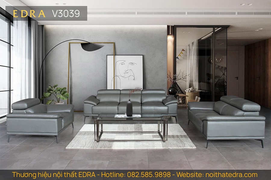 bộ sản phẩm ghế sofa da V3039 bao gồm: 02 ghế sofa văng và 01 ghế sofa đơn