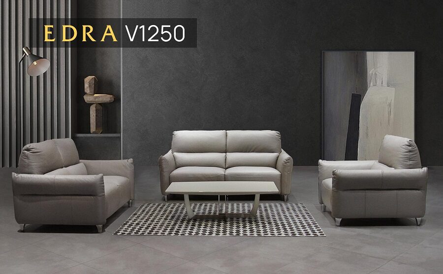 Bộ ghế sofa màu be gồm 02 văng và 1 ghế sofa đơn chất liệu Da Bò Ý