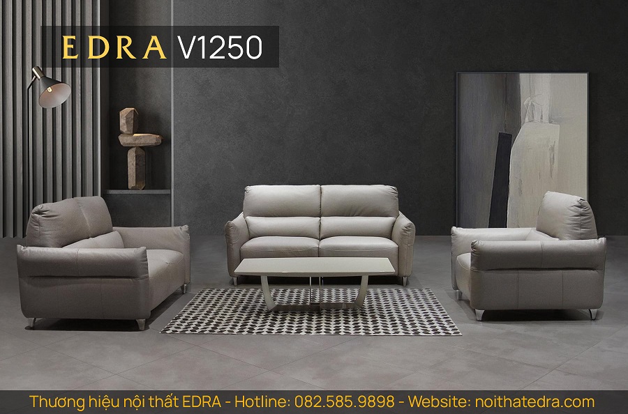 Bộ ghế sofa màu be gồm 02 văng và 1 ghế sofa đơn chất liệu Da Bò Ý