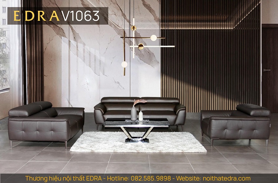 Bộ sản phẩm sofa da Bò V1063 dành cho phòng khách lớn