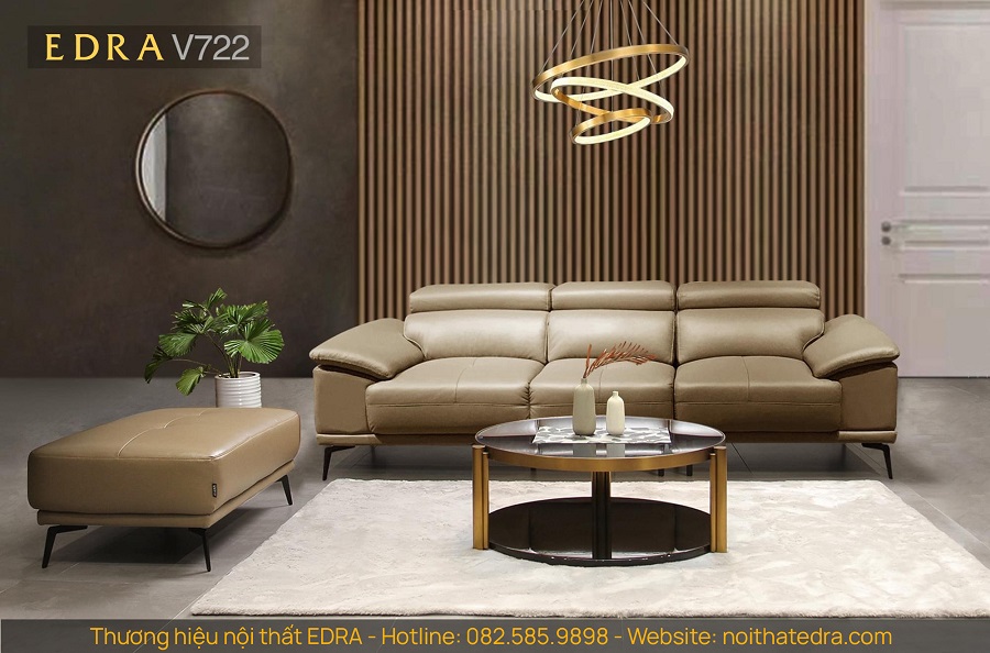 Mẫu ghế sofa văng V722 - Chất liệu Da Bò Italy cho trải nghiệm mềm mại